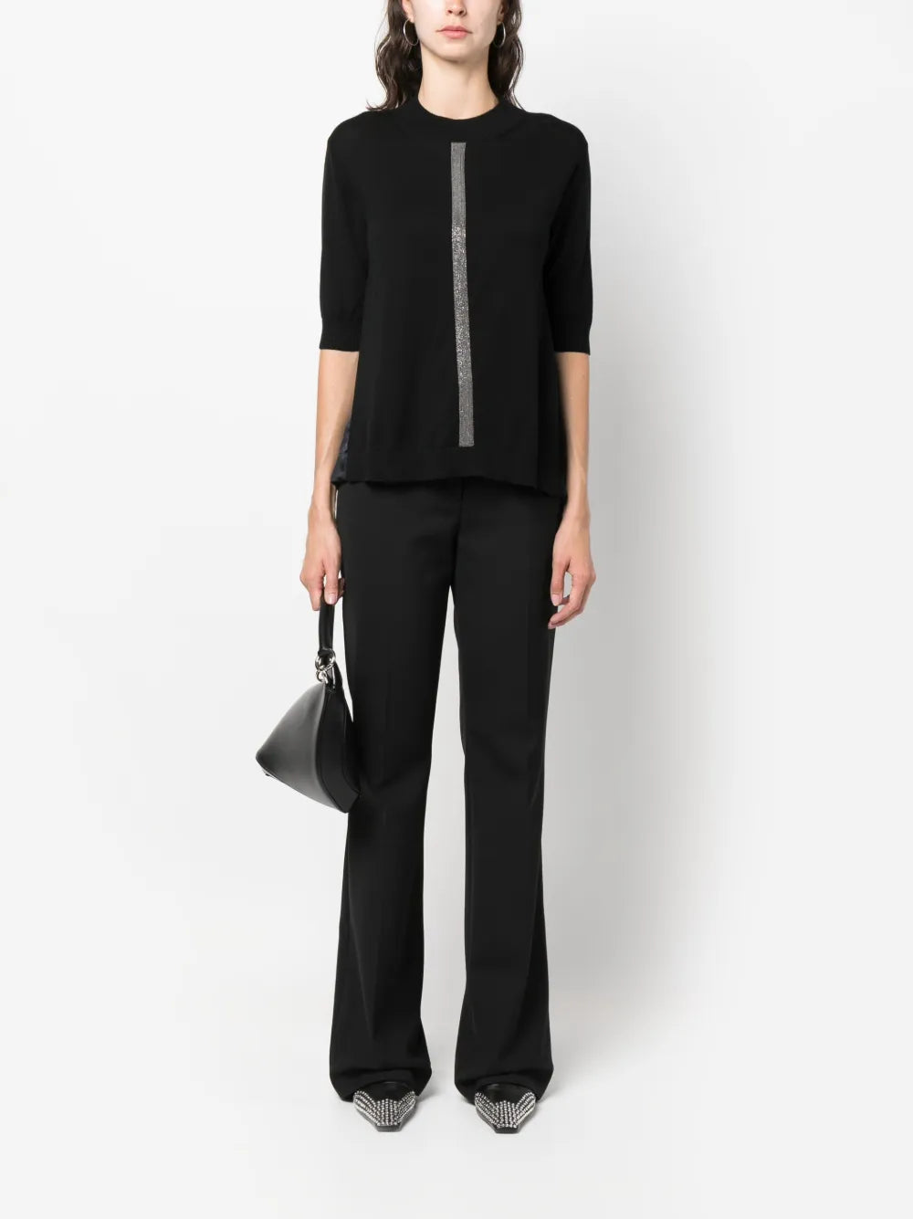 Beaded-Stripe Knitted Top