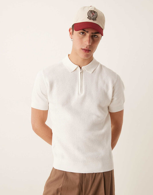 Knitted Quarter Zip Polo Top
