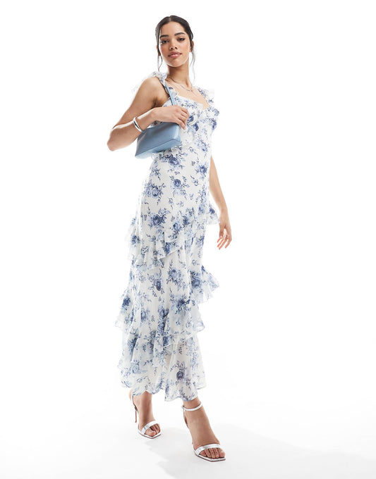 Ruffle Asymetric Midi Dress