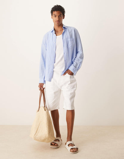 Long Length Denim Jorts With Pocket Pleats