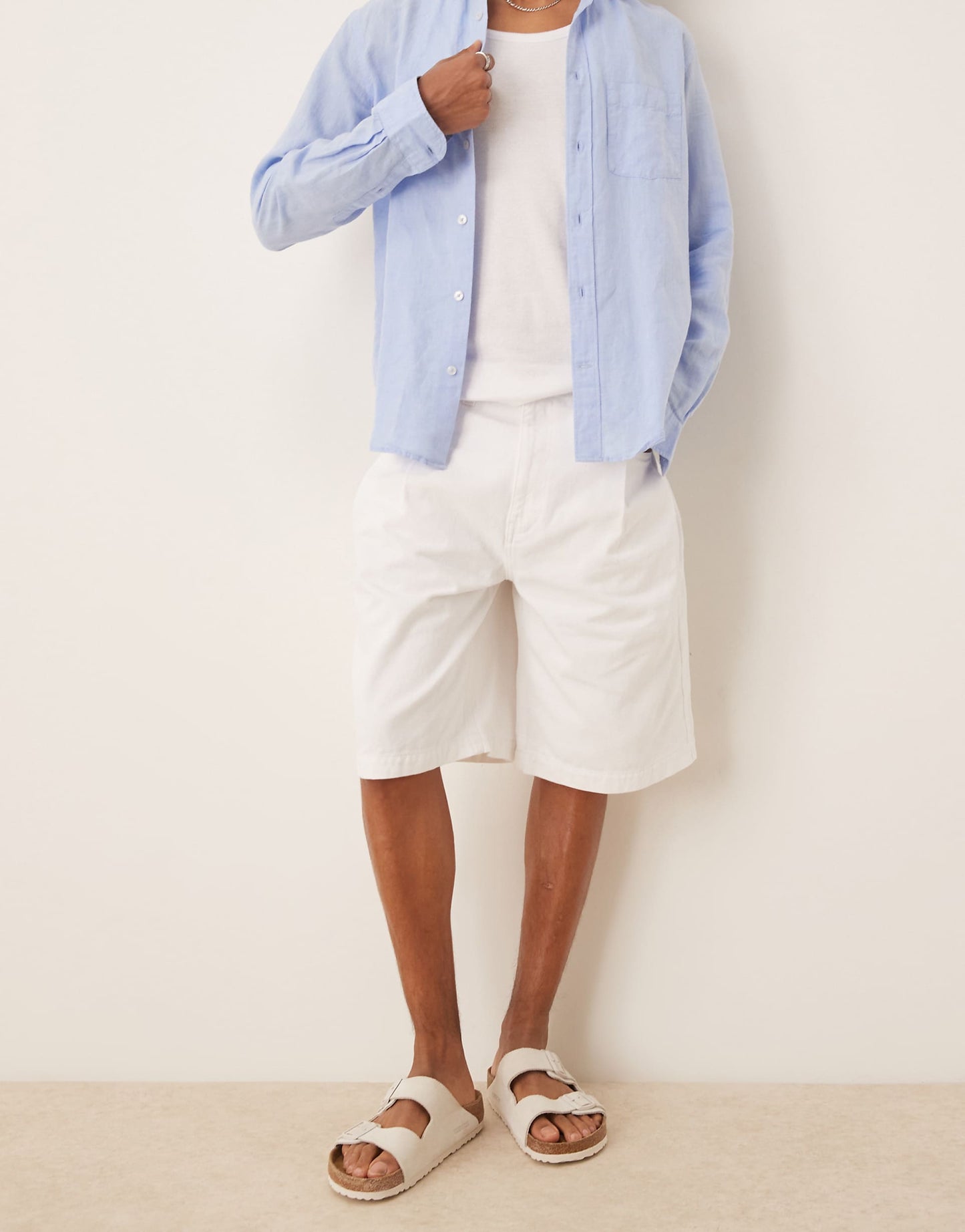 Long Length Denim Jorts With Pocket Pleats