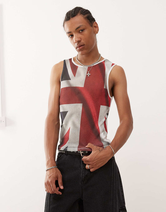 Mesh Vest With Union Jack Print