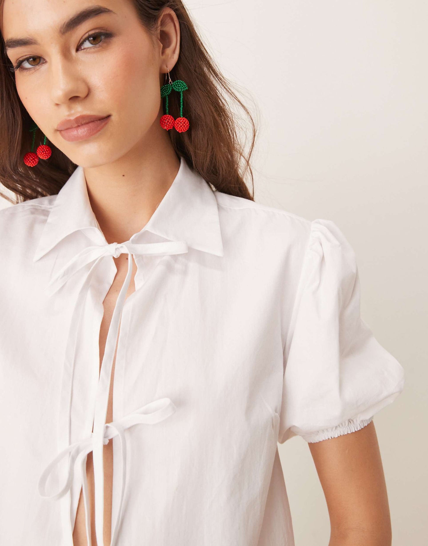 Tie Front Puff Sleeve Blouse