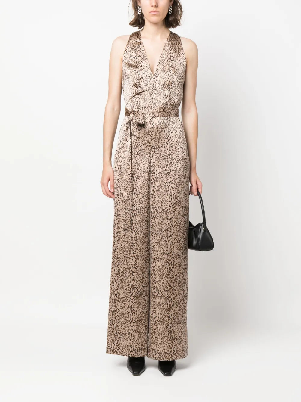 Leopard-Print Satin-Finish Jumpsuit