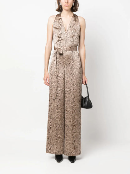 Leopard-Print Satin-Finish Jumpsuit