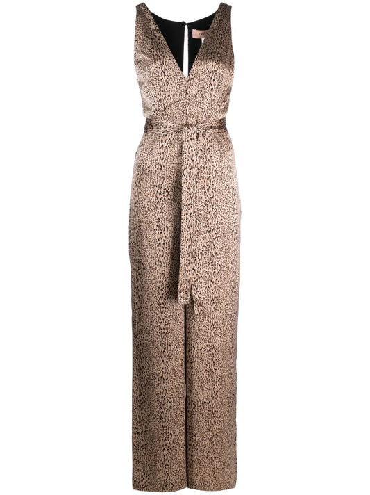 Leopard-Print Satin-Finish Jumpsuit