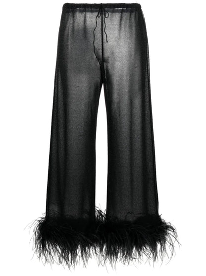 Plumage Feather-Trim Lurex Trousers