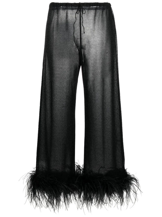 Plumage Feather-Trim Lurex Trousers
