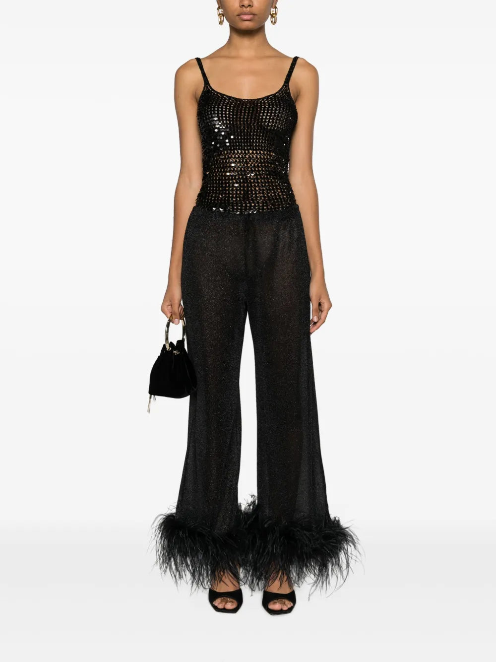 Plumage Feather-Trim Lurex Trousers