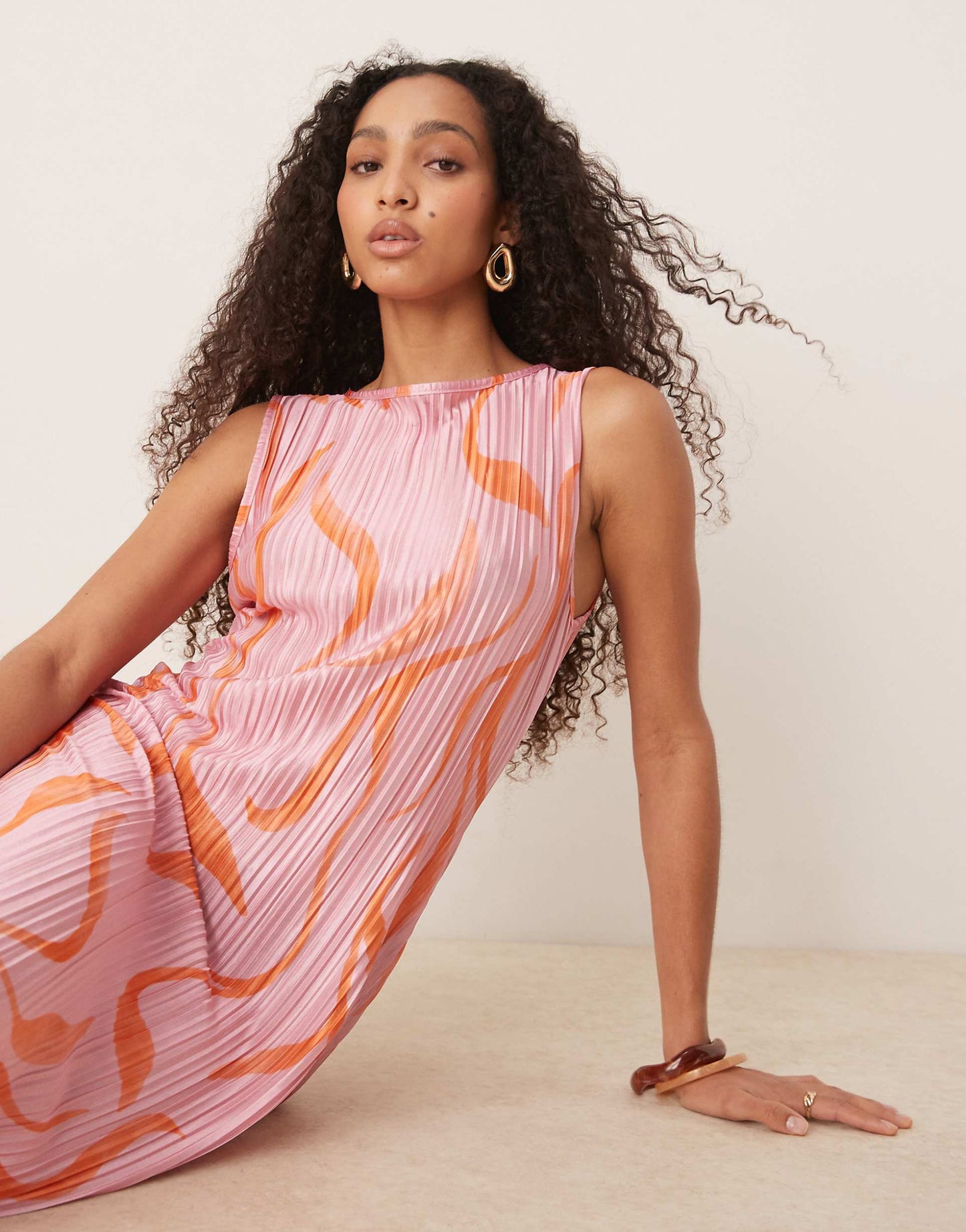 Plisse Sleeveless Midi Dress