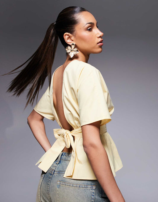 Tie Waist Open Back Sleeveless Blouse