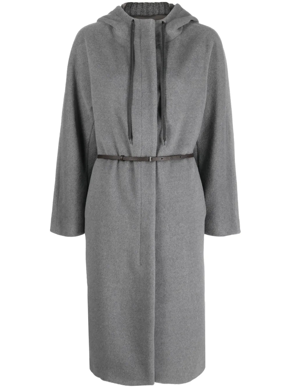 Drawstring-Hood Belted Midi Coat