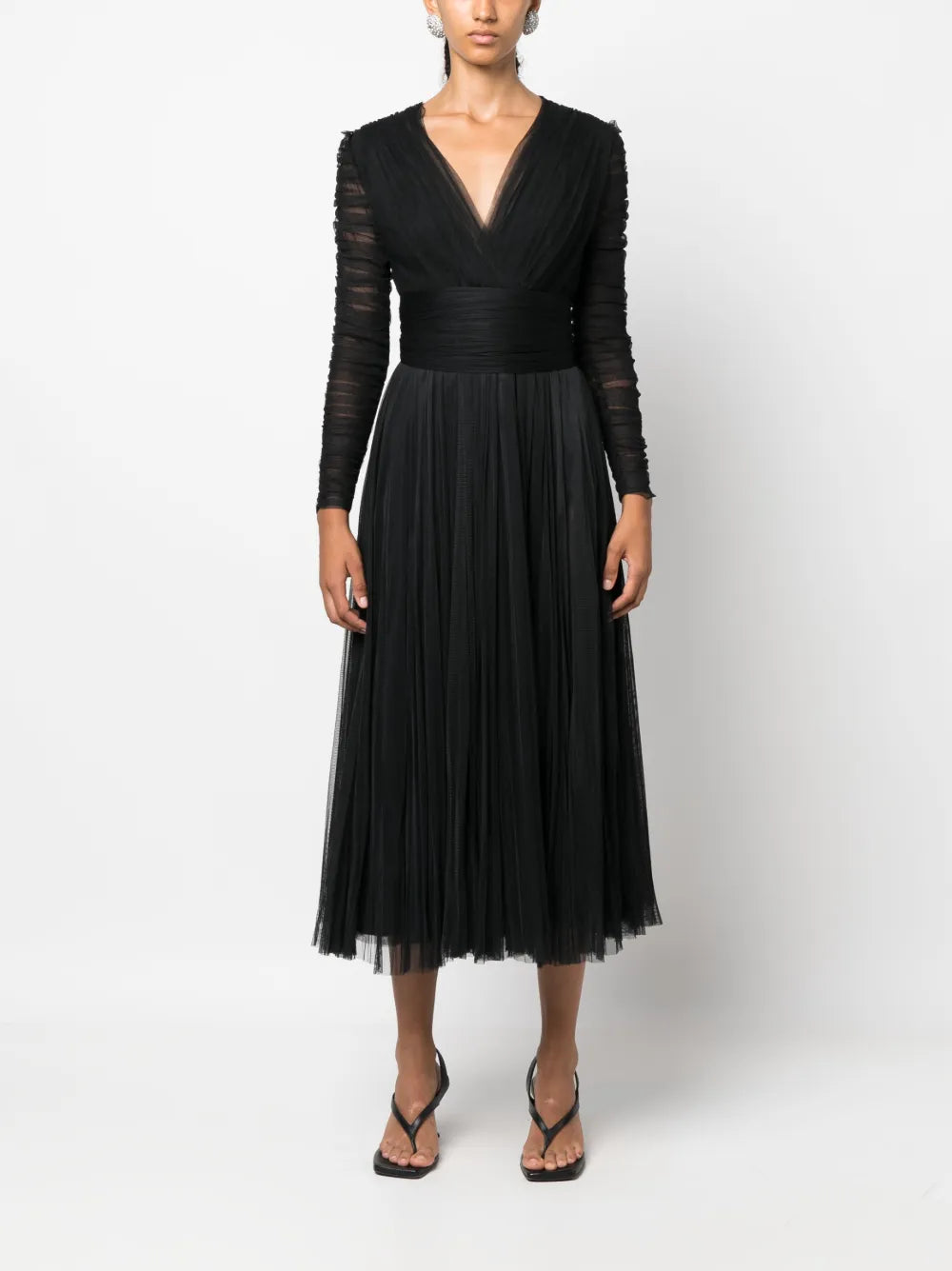 V-Neck Long-Sleeve Midi Dress