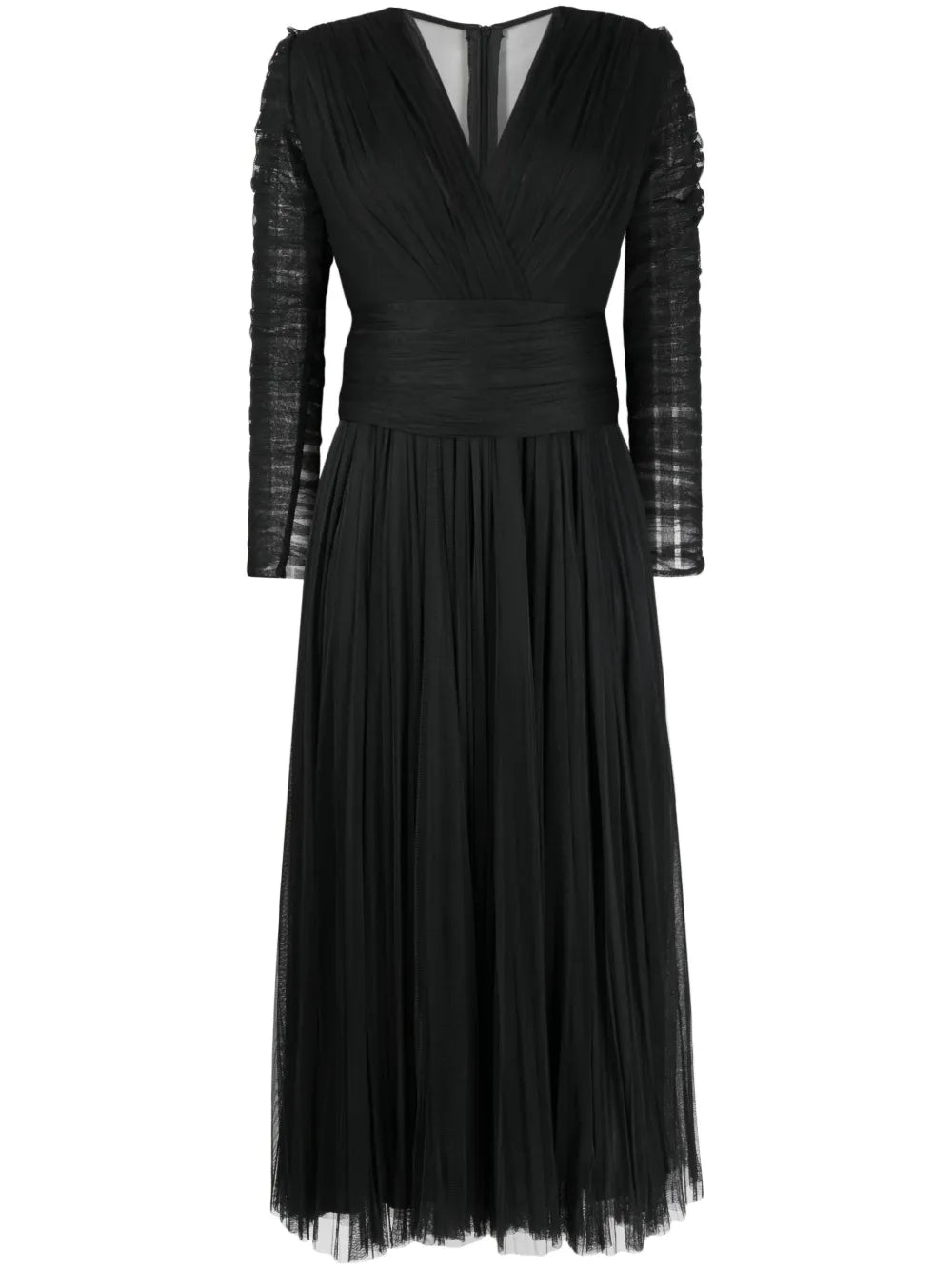 V-Neck Long-Sleeve Midi Dress