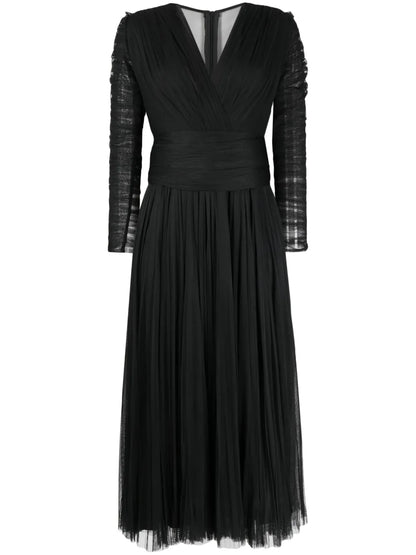 V-Neck Long-Sleeve Midi Dress