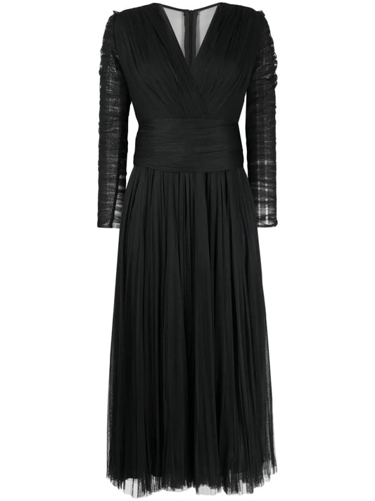 V-Neck Long-Sleeve Midi Dress