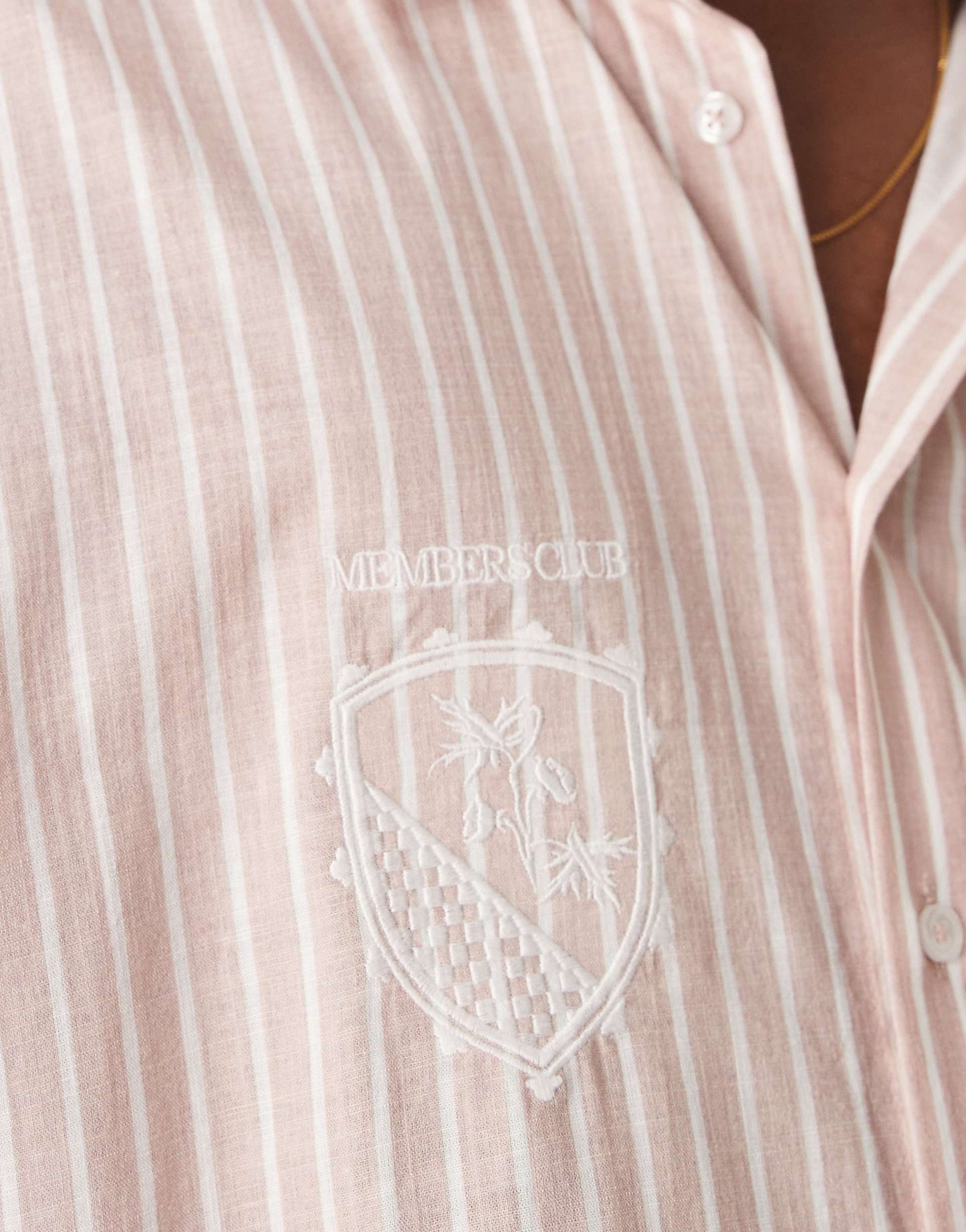 Linen Look Stripe Shirt With Embroidery
