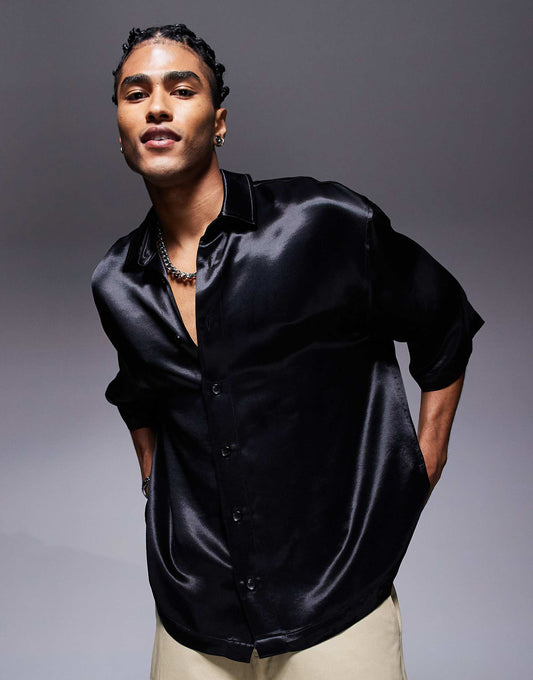 Oversized Half Sleeve Satin Shirt