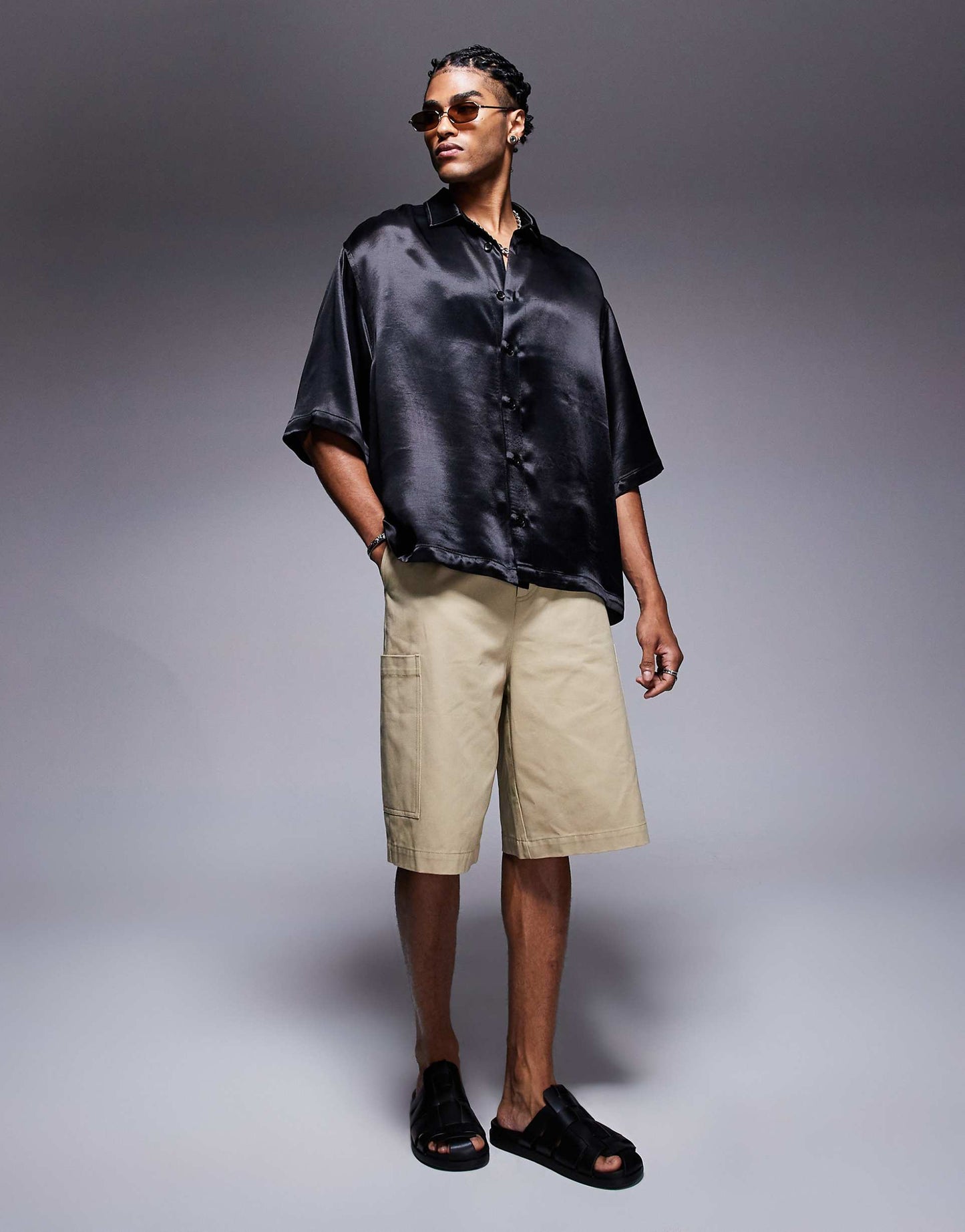 Oversized Half Sleeve Satin Shirt