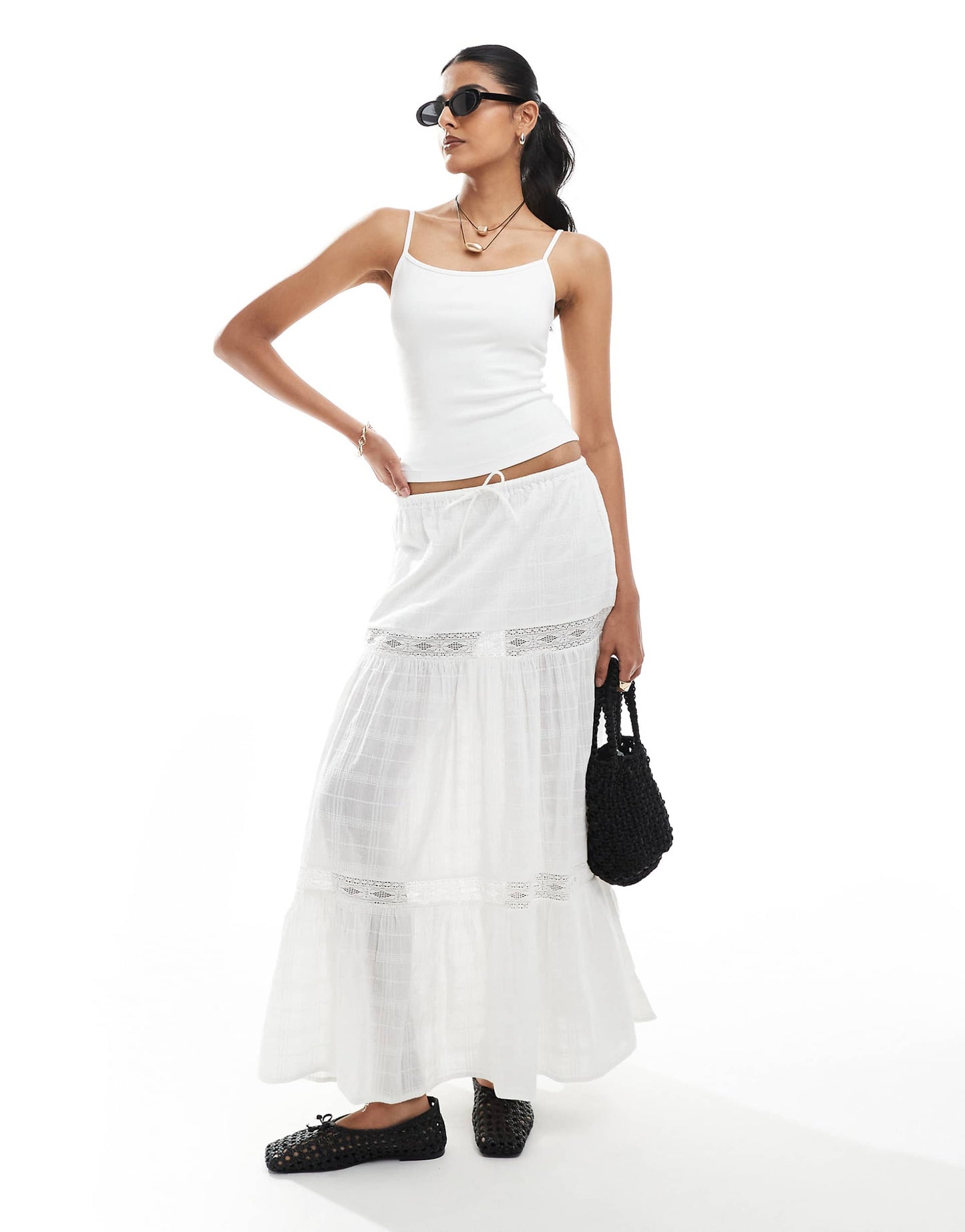 Lace Embriodered Tiered Maxi Skirt