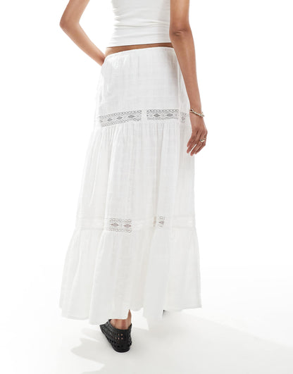 Lace Embriodered Tiered Maxi Skirt