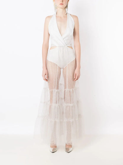 Milena Sheer-Panel Maxi Dress