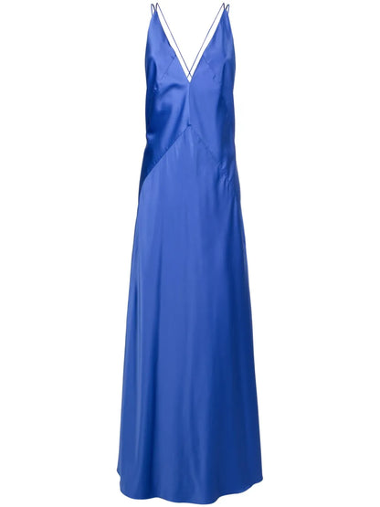 Satin-Finish V-Neck Gown