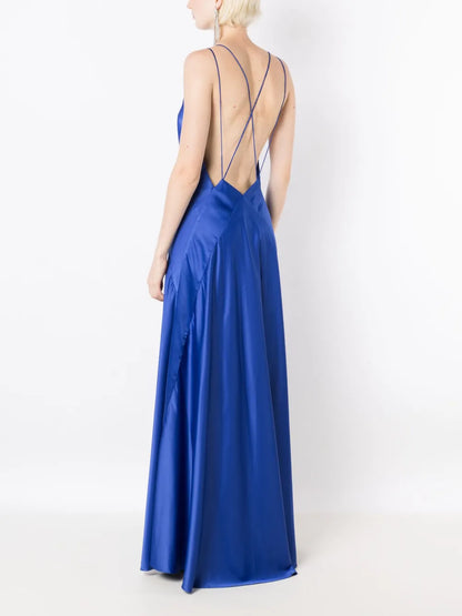 Satin-Finish V-Neck Gown