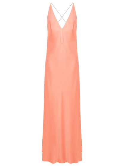 Satin-Finish Open-Back Gown