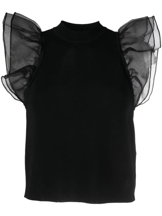 Puff-Sleeve Knitted Top