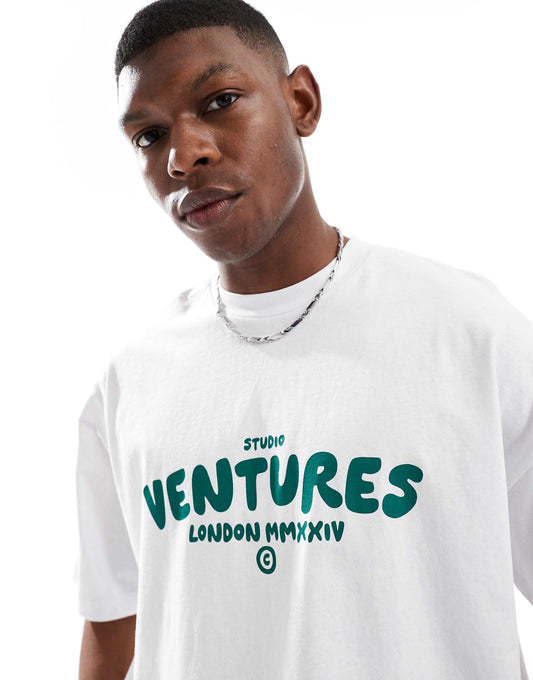 Boxy Oversized T-Shirt With Puff Text Graphic