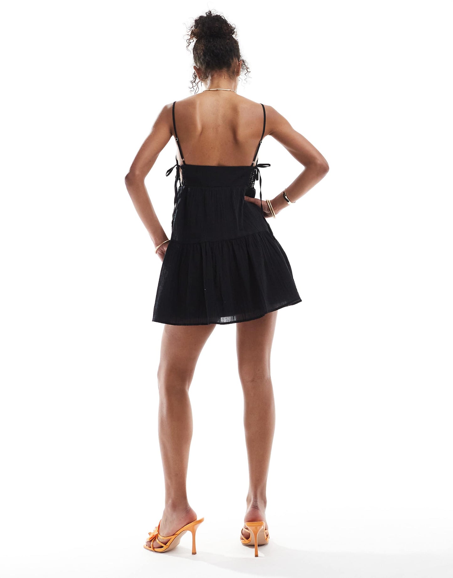 Strappy Lace Trim Tiered Mini Dress