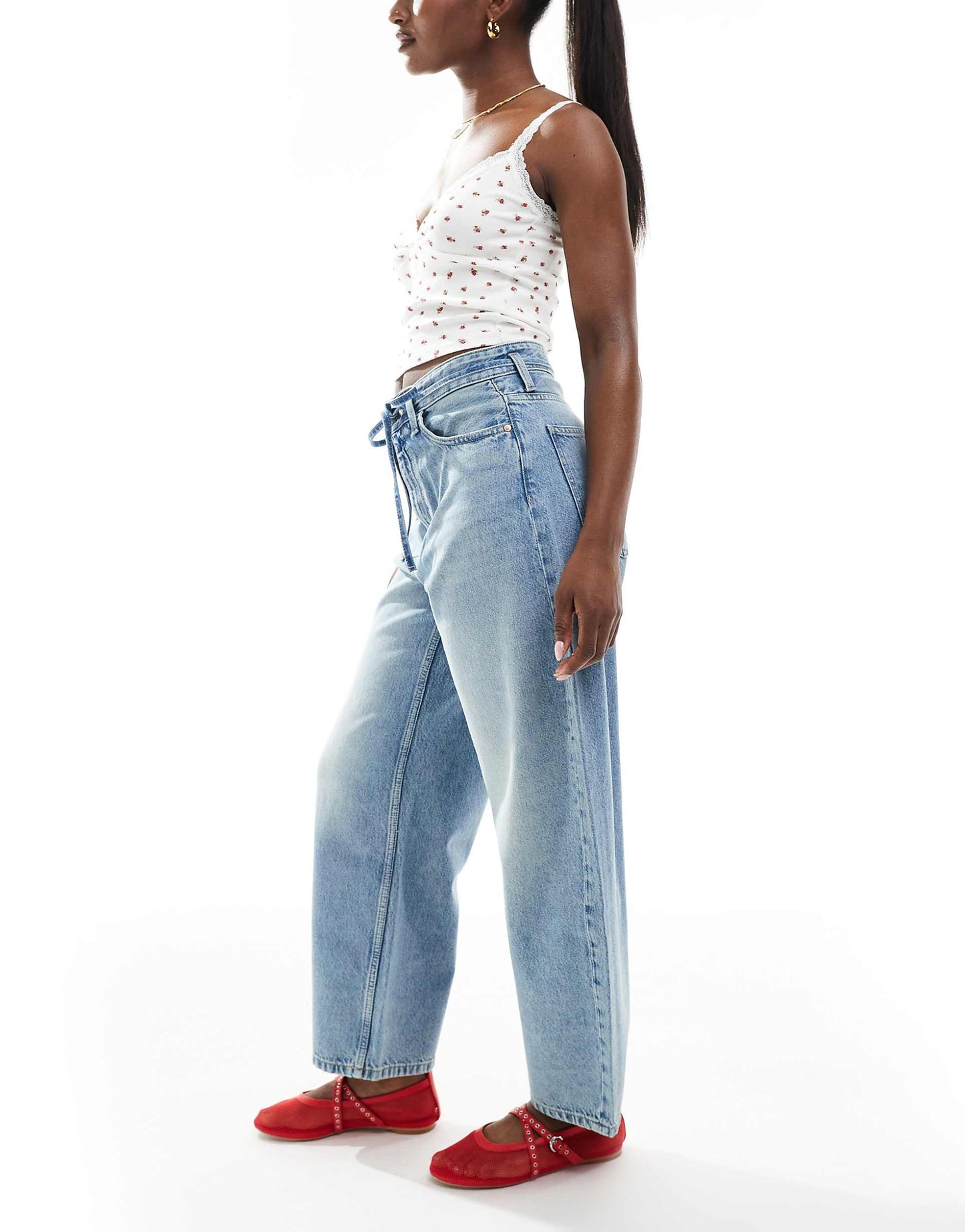 Tie Front Barrell Leg Jeans