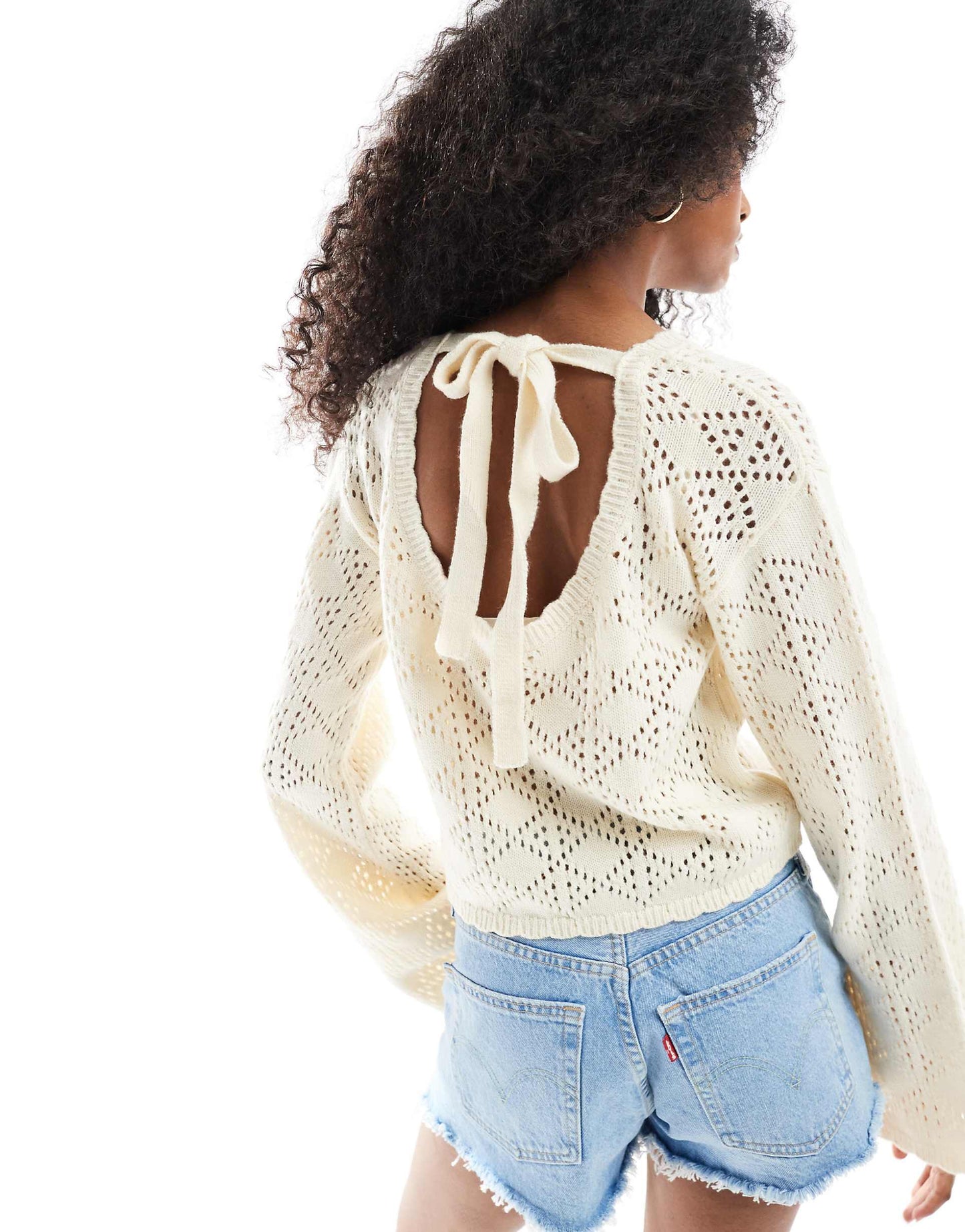 Knitted Pointelle Flare Sleeve Top