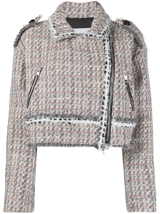 Cropped Tweed Biker Jacket