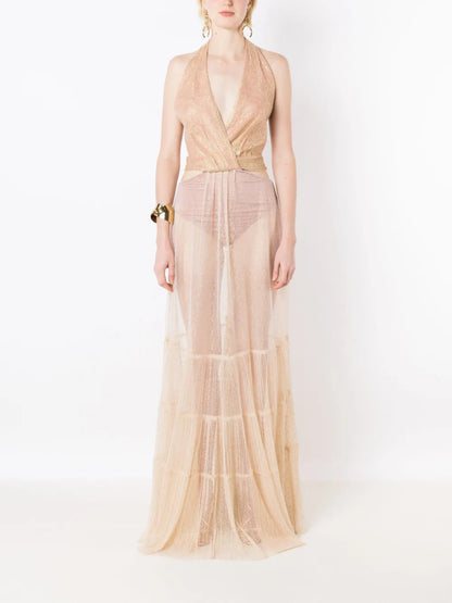 Milena Sheer-Panel Maxi Dress