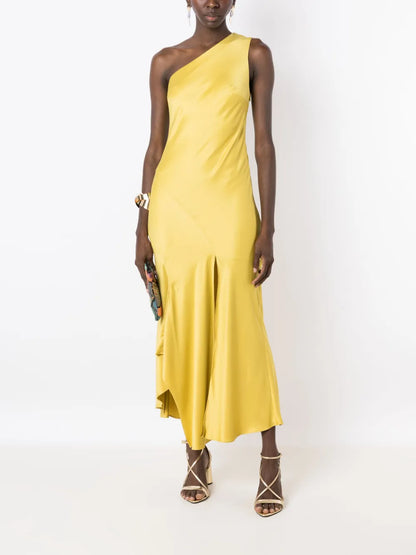 Asymmetric Satin Midi Dress