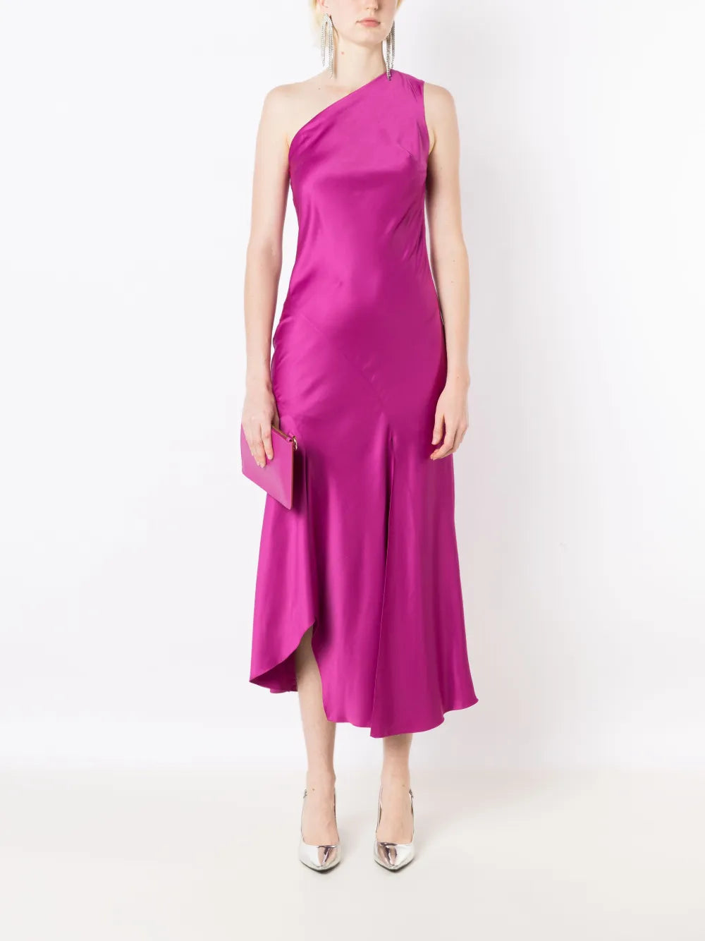 Satin-Finish One-Shoulder Dress