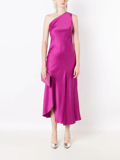 Satin-Finish One-Shoulder Dress