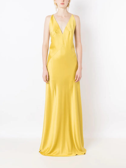 Satin-Finish V-Neck Dress