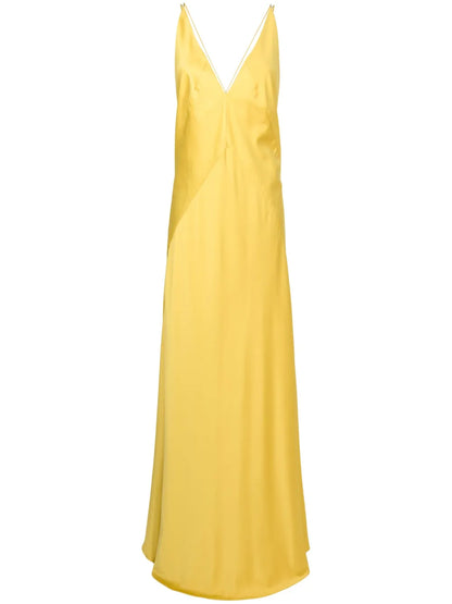 Satin-Finish V-Neck Dress