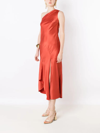 One-Shoulder Satin-Finish Dress