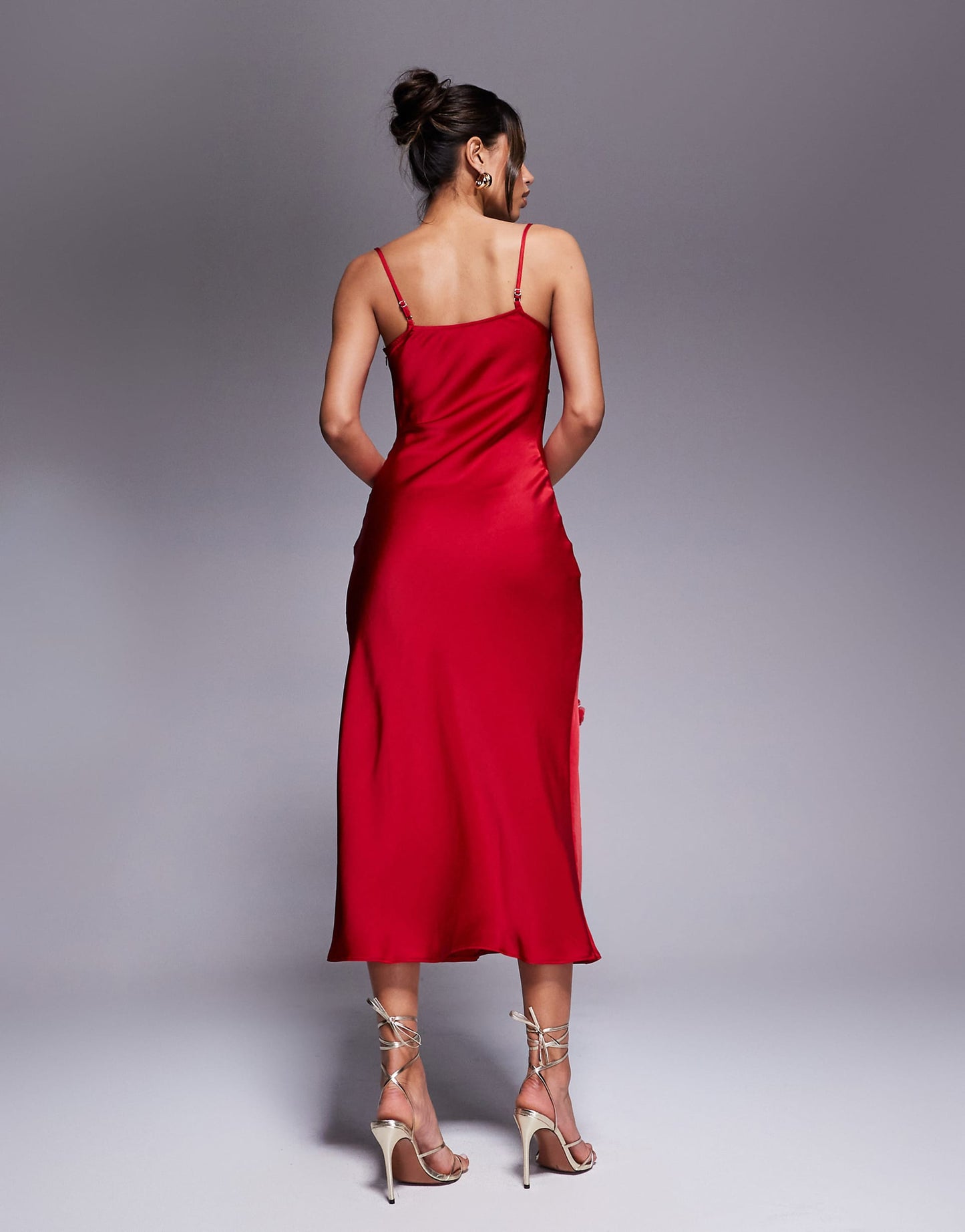 Corsage Detail Satin Slip Midi Dress