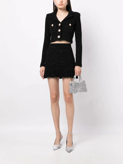 Sequin-Embellished Knitted Skirt