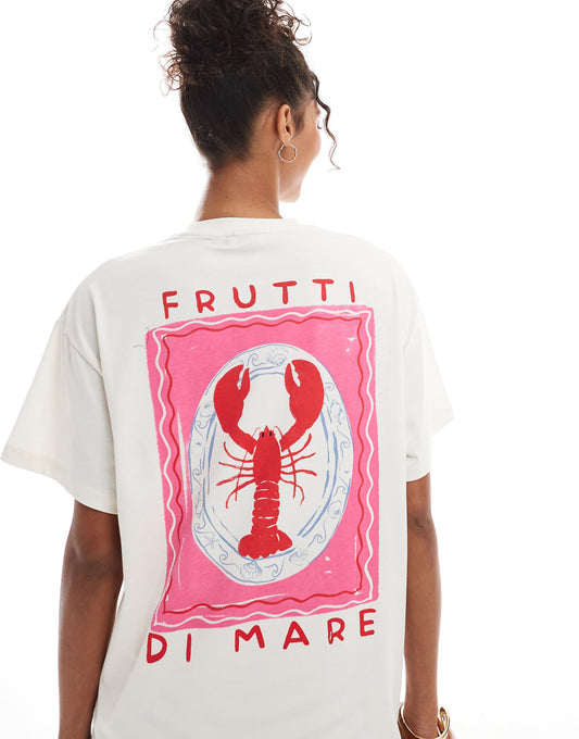 Oversized Lobster Back Print Graphic Tee
