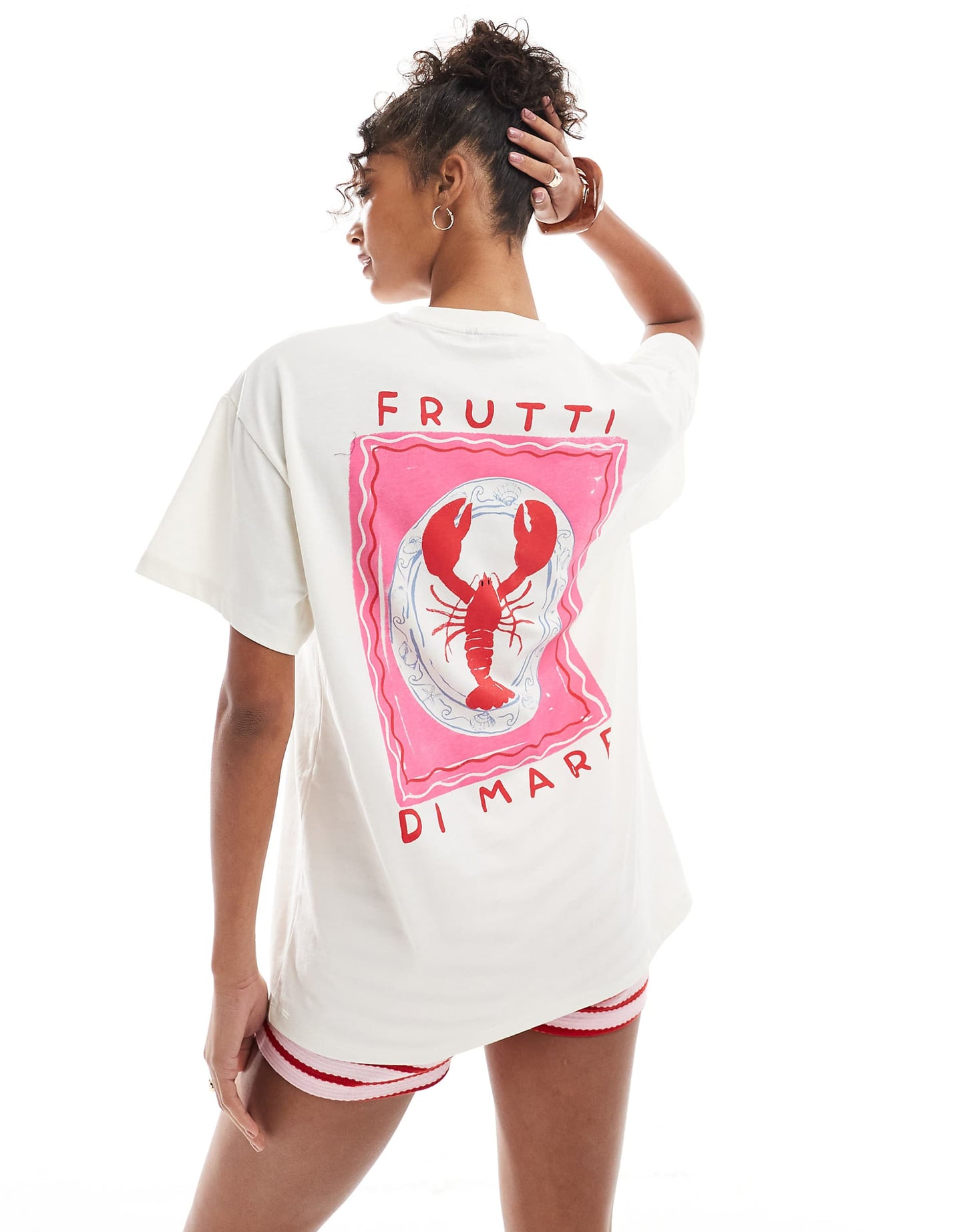 Oversized Lobster Back Print Graphic Tee