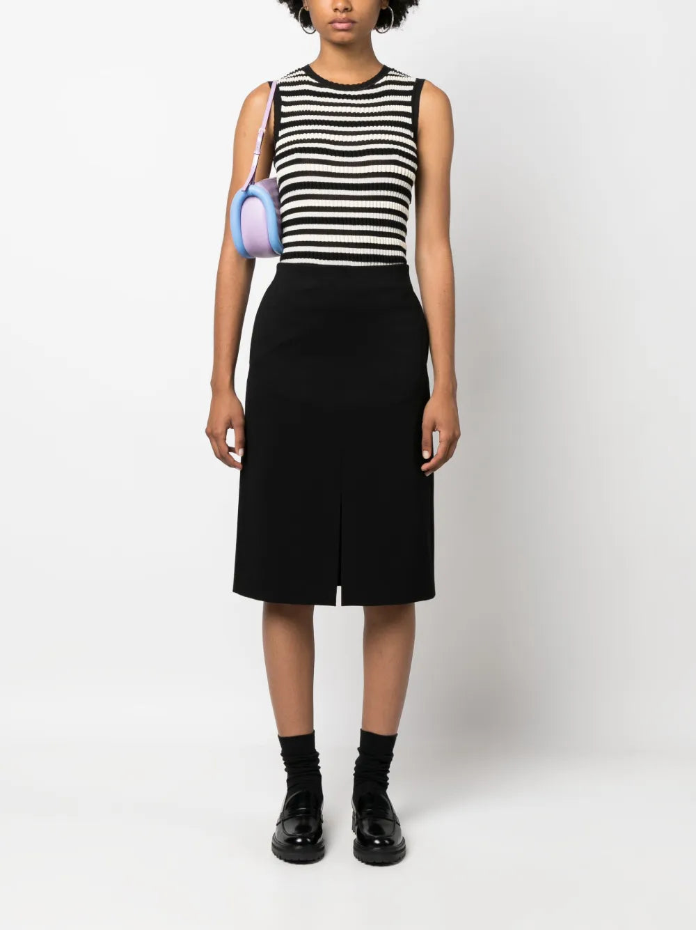 Logo-Embroidered High-Waisted Midi Skirt