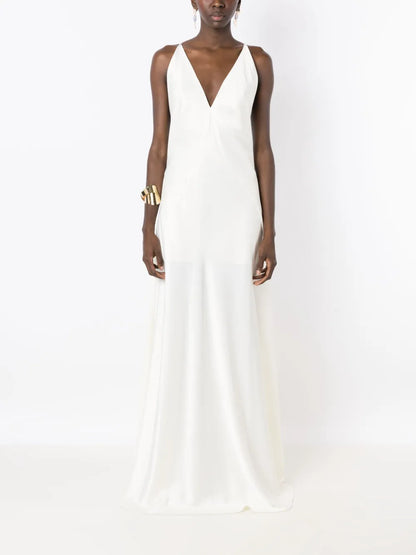 Open-Back Satin Maxi Dress