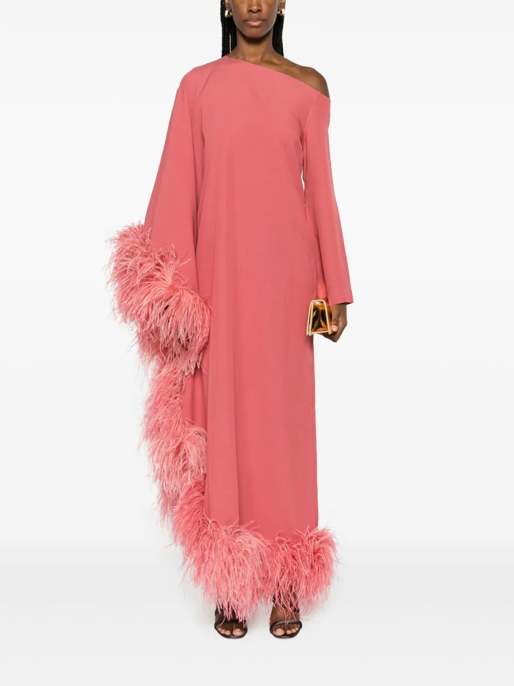 Ubud Extravaganza Feather-Trim Maxi Dress