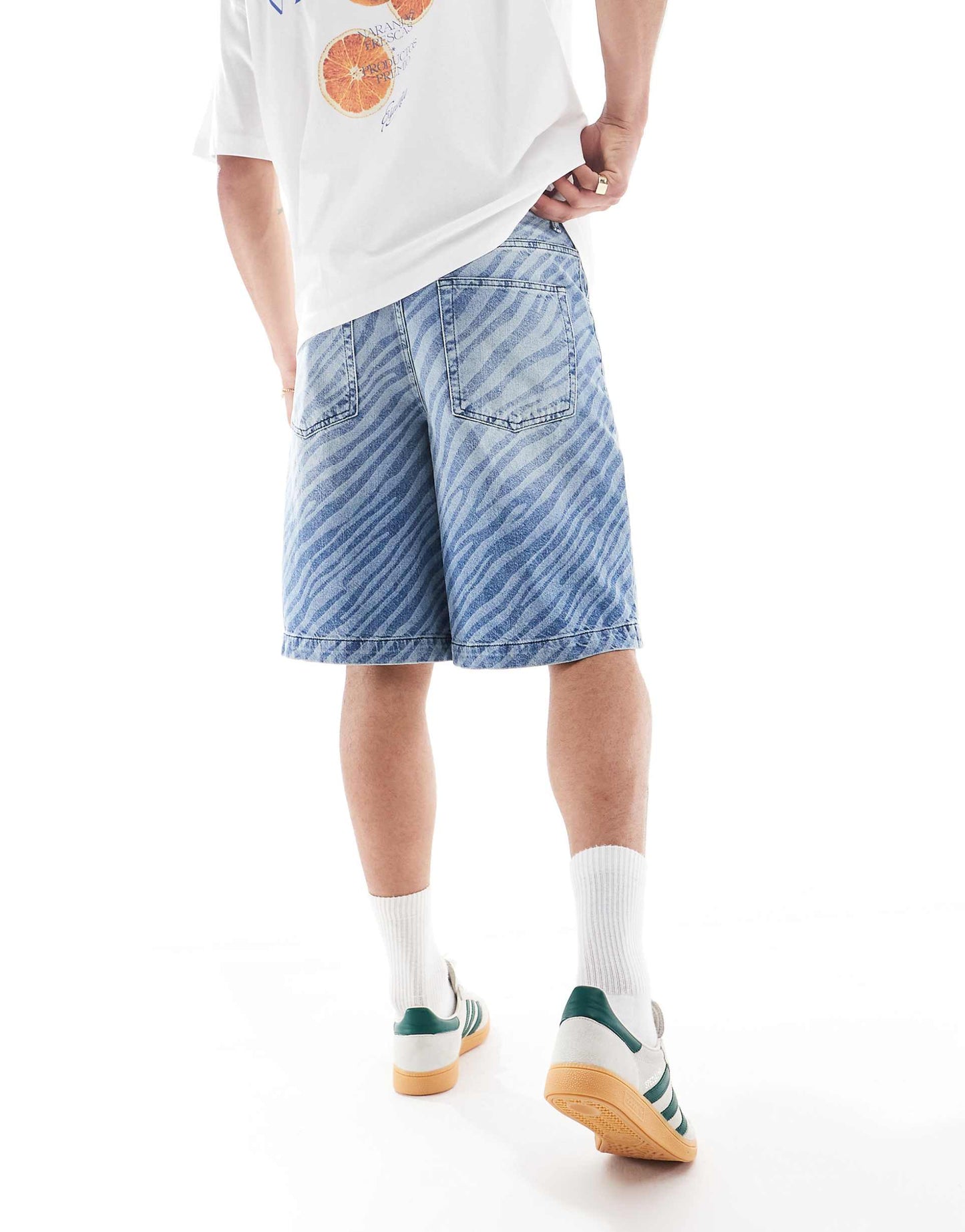 Long Length Denim Jort With Zebra Laser Print And Tint